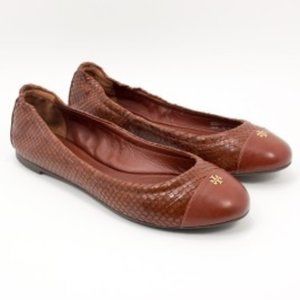 New Tory Burch Brown/Cherry Almond flat Size 7.5 NIB